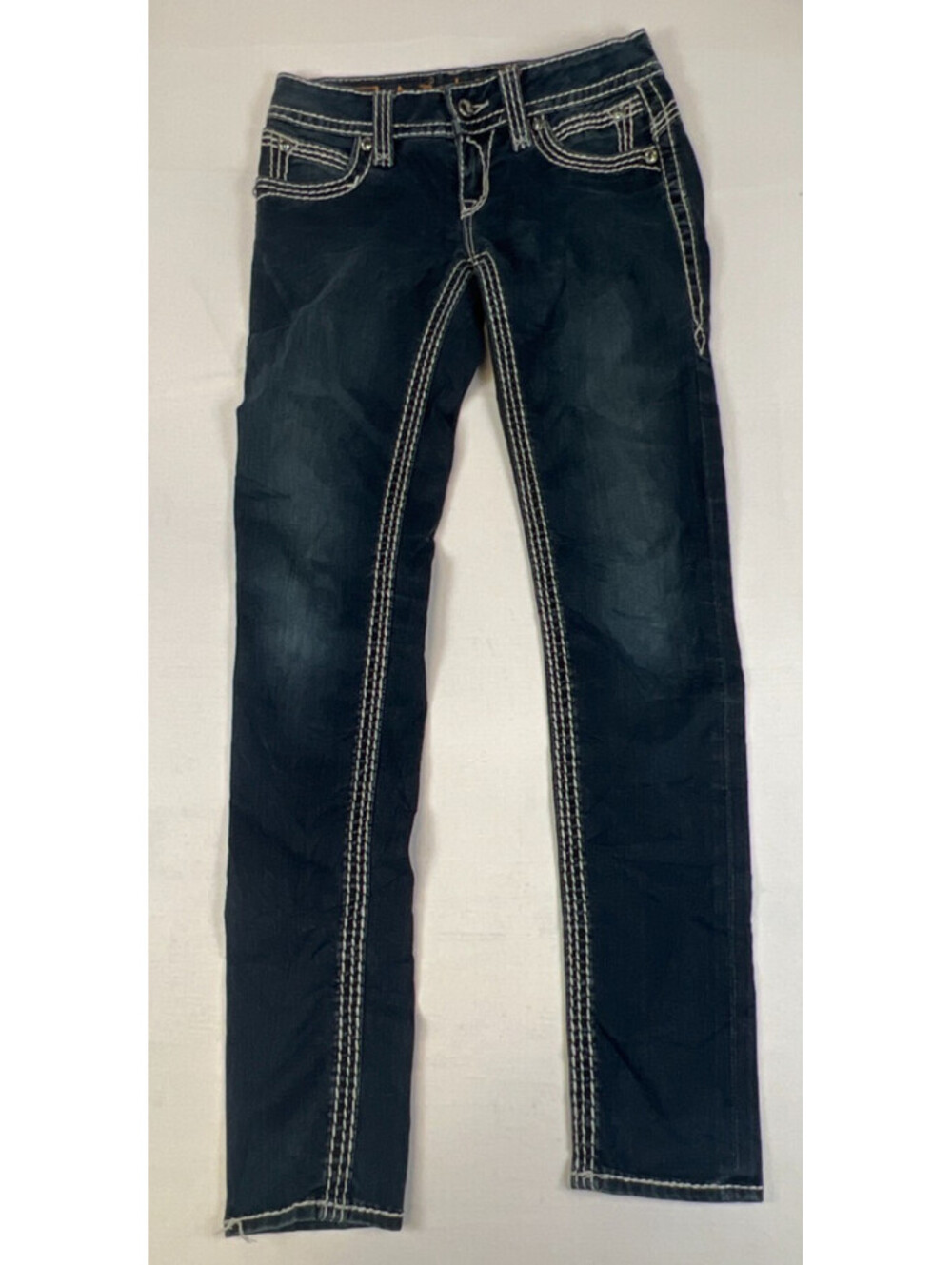 Rock Revival Womens 26 Aida Skinny Dark Blue Rhinestone Embellished Denim Jeans